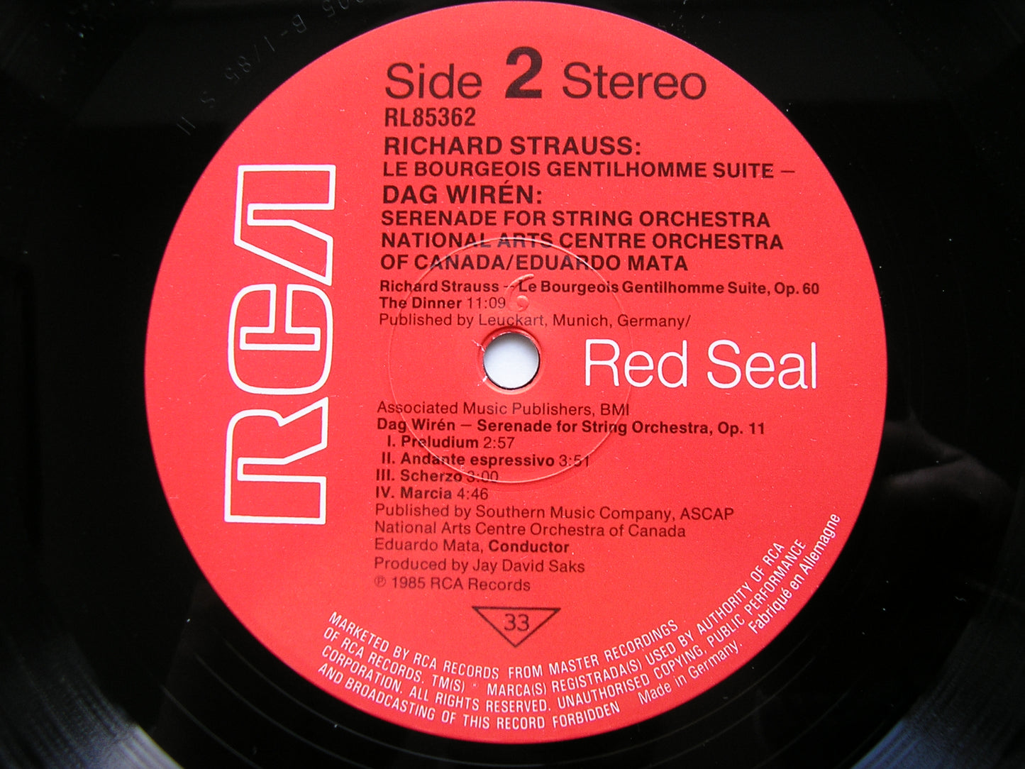STRAUSS: LE BOURGEOIS GENTILHOMME / WIREN: SERENADE FOR STRINGS MATA / NATIONAL ARTS CENTRE ORCHESTRA OF CANADA RL85362