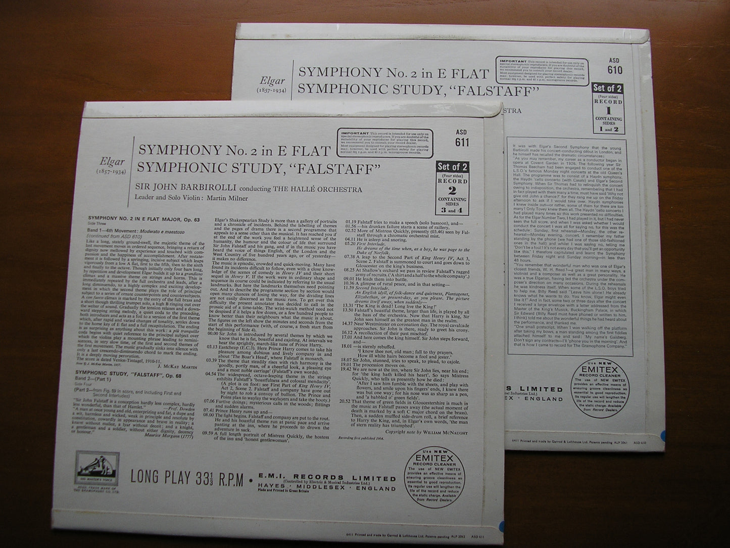 ELGAR: SYMPHONY No. 2 / FALSTAFF     BARBIROLLI / HALLE ORCHESTRA    2LP     ASD 610 / 611