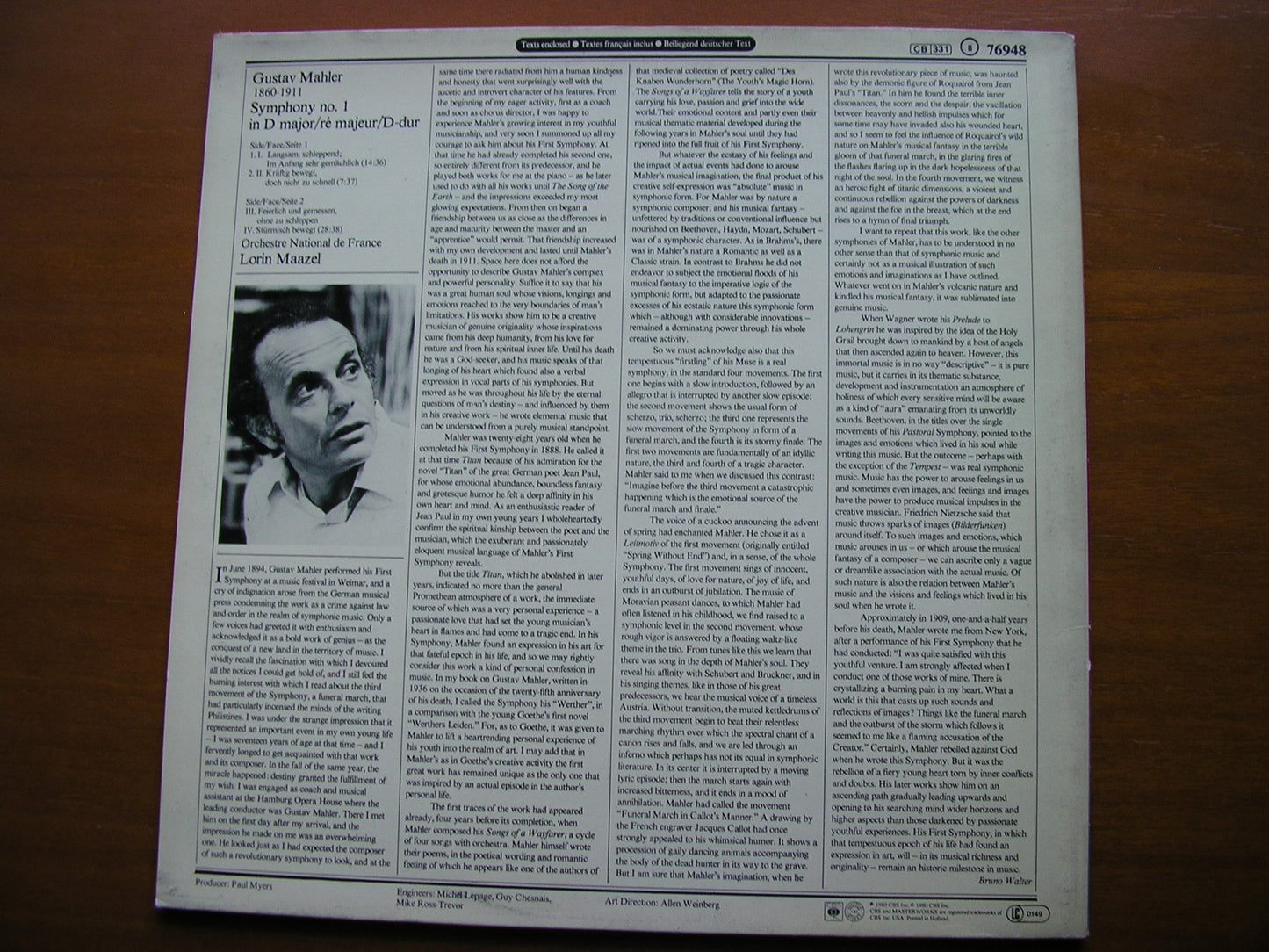 MAHLER: SYMPHONY No. 1 MAAZEL / FRENCH NATIONAL ORCHESTRA 76948