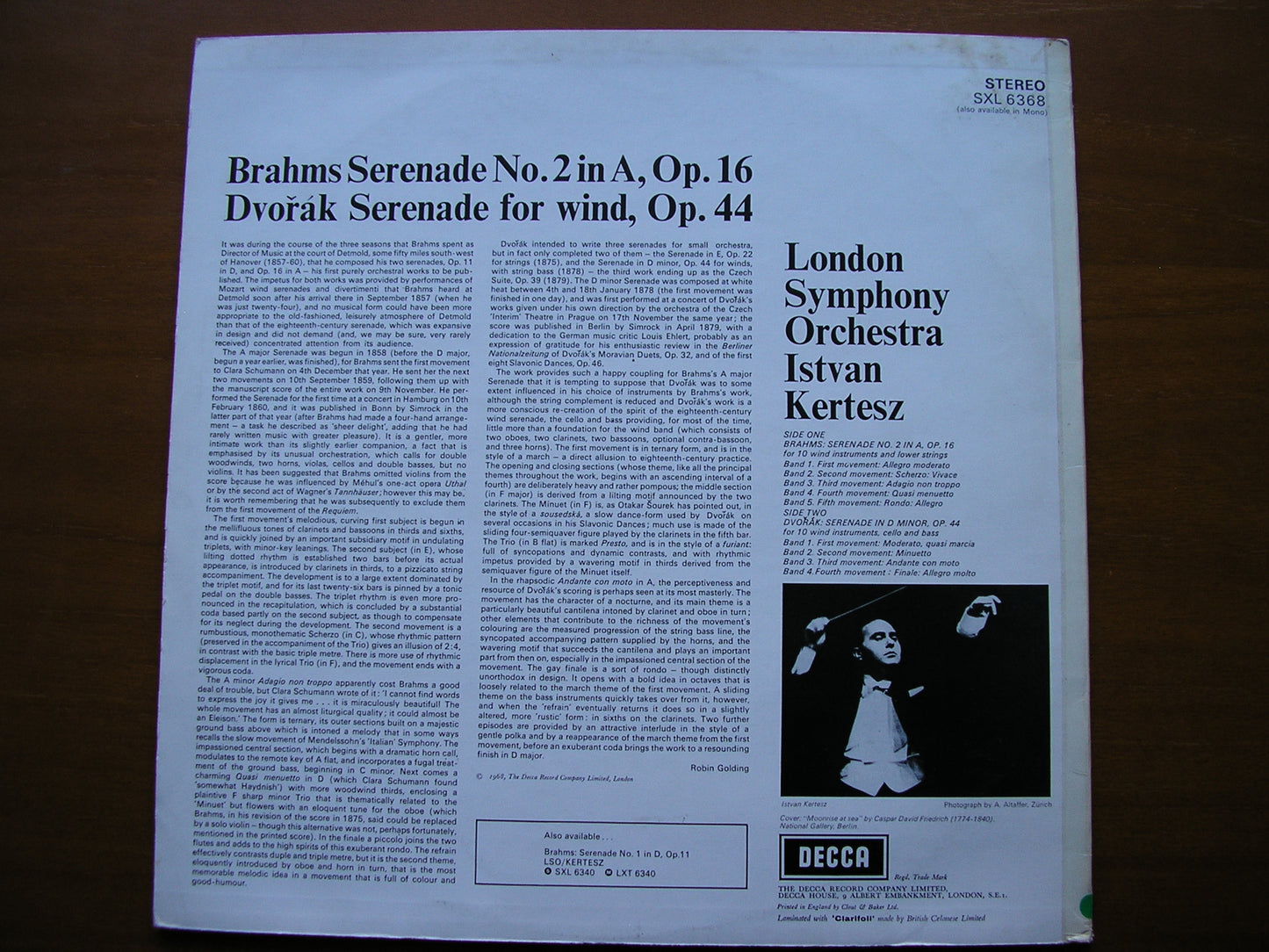 SXL 6368 BRAHMS: SERENADE No. 2 / DVORAK: SERENADE FOR WIND KERTESZ / LONDON SYMPHONY ED2