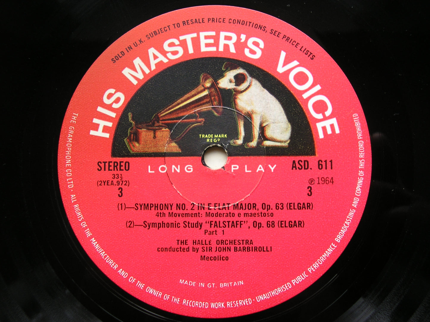 ELGAR: SYMPHONY No. 2 / FALSTAFF     BARBIROLLI / HALLE ORCHESTRA    2LP     ASD 610 / 611