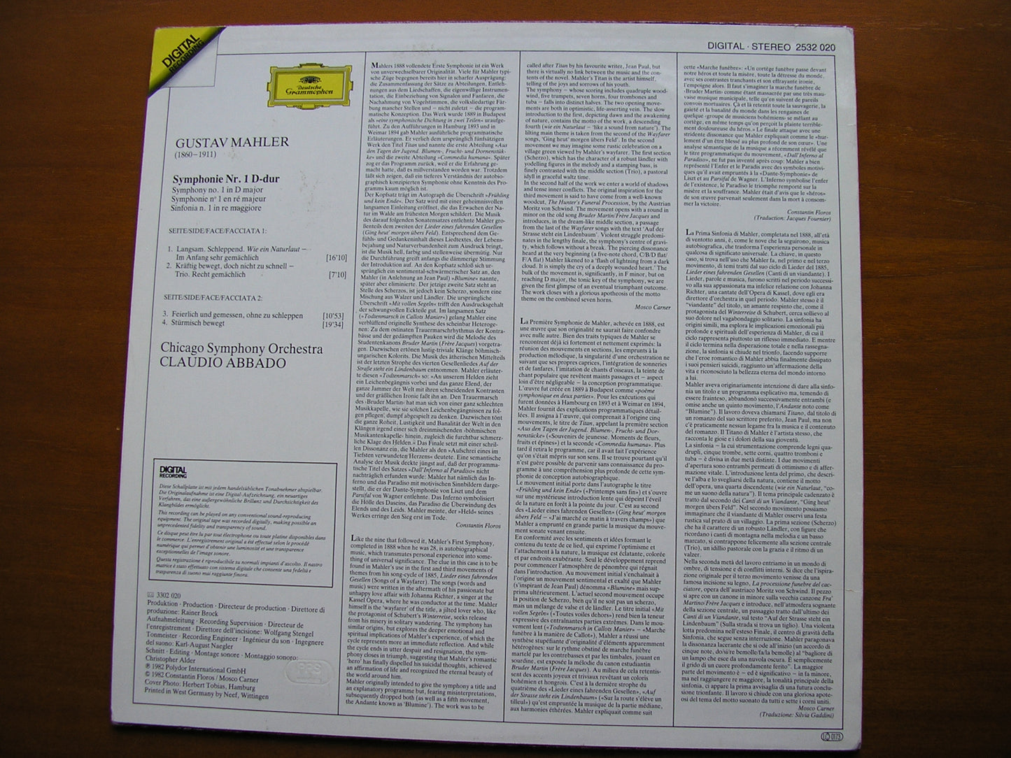 MAHLER: SYMPHONY No. 1 ABBADO / CHICAGO SYMPHONY 2532 020