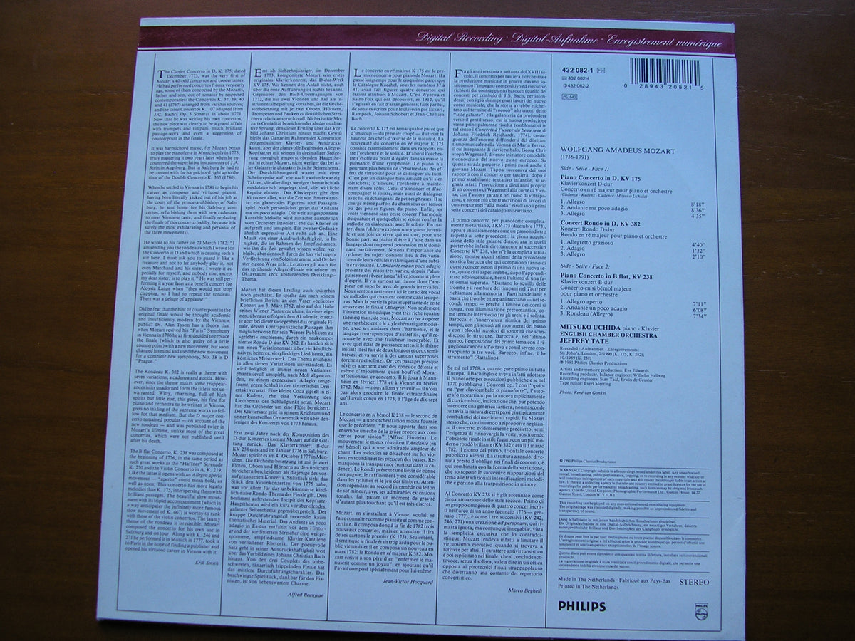 MOZART: PIANO CONCERTOS Nos. 5 & 6 UCHIDA / ENGLISH CHAMBER ORCHESTRA / TATE 432 082