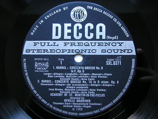 SXL 6371 HANDEL: 12 GRAND CONCERTOS Op. 6 Volume 3 MARRINER / ASMIF ED3