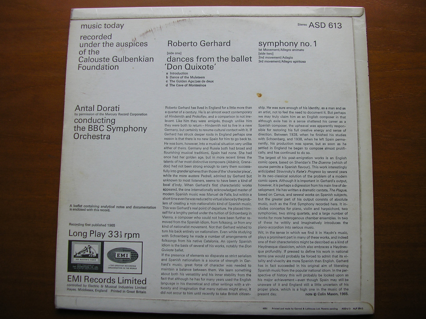 GERHARD: SYMPHONY No.1 / DANCES from DON QUIXOTE    DORATI / BBC SYMPHONY   ASD 613