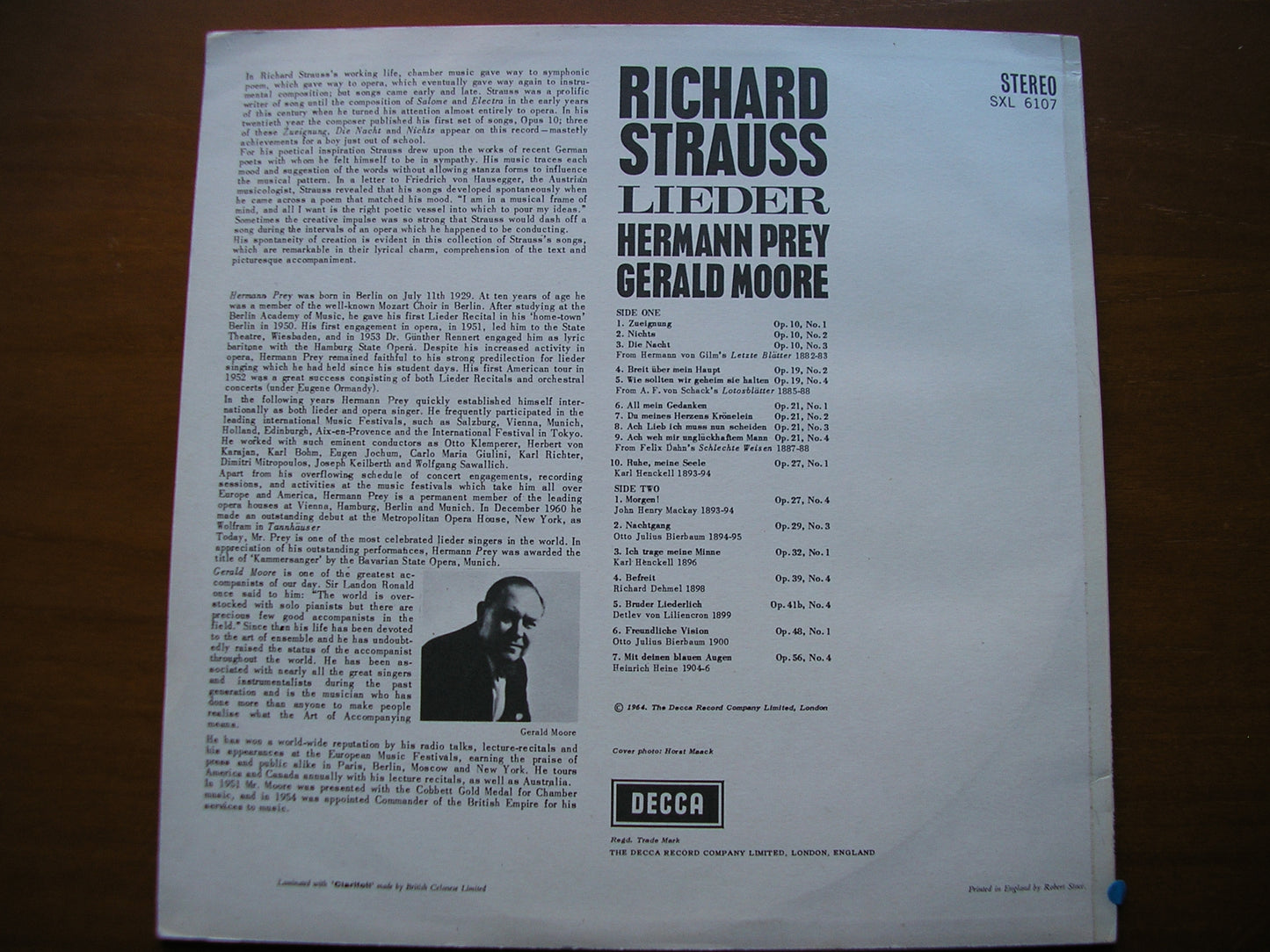 SXL 6107 RICHARD STRAUSS LIEDER: HERMANN PREY / GERALD MOORE ED1
