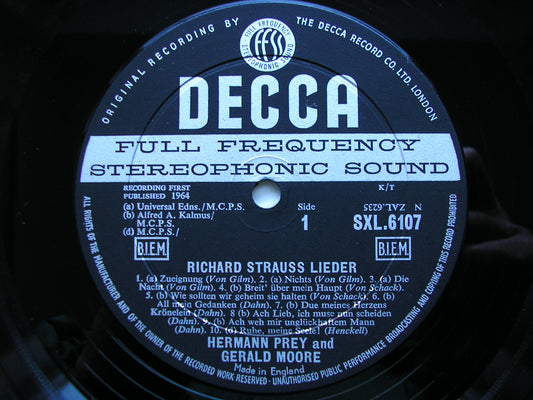 SXL 6107 RICHARD STRAUSS LIEDER: HERMANN PREY / GERALD MOORE ED1