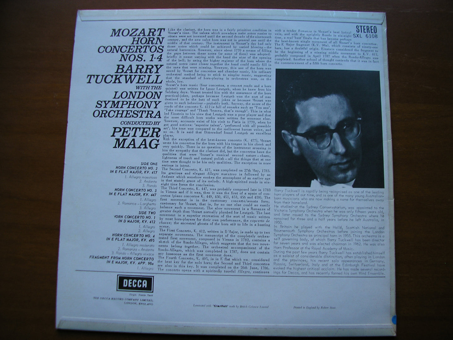 SXL 6108 MOZART: HORN CONCERTOS Nos. 1 - 4 TUCKWELL / LONDON SYMPHONY / MAAG ED1