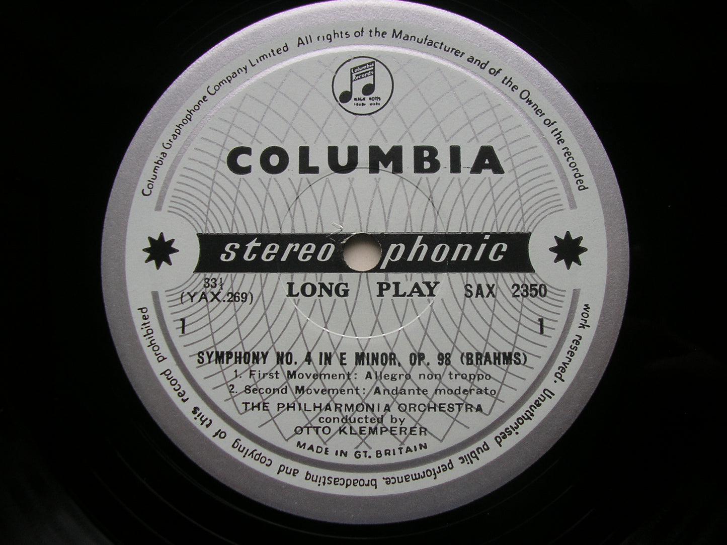 SAX 2350  BRAHMS: SYMPHONY No. 4        PHILHARMONIA / KLEMPERER