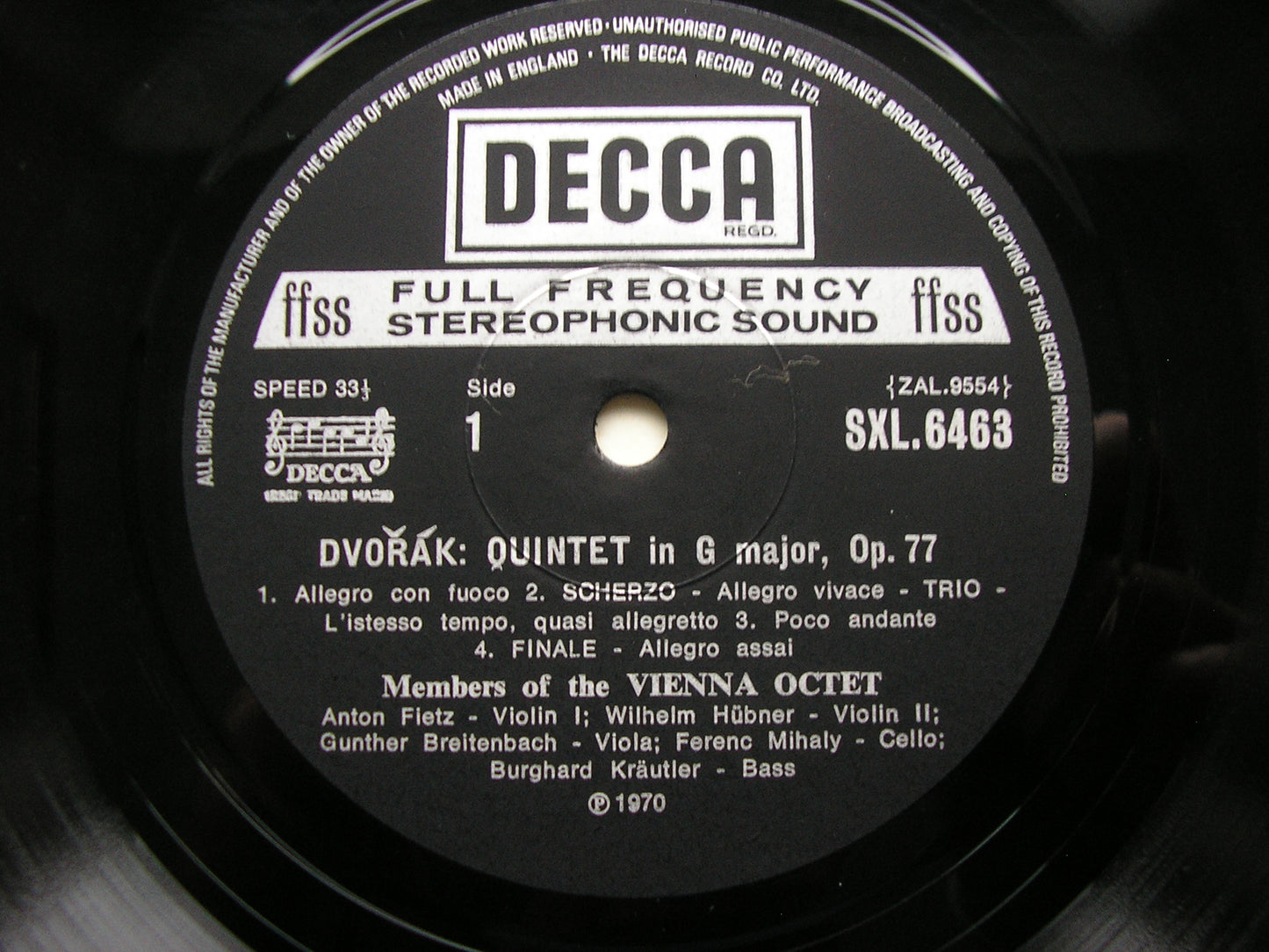 DVORAK: QUINTET in G / SPOHR: QUINTET in C    MEMBERS OF THE VIENNA OCTET     SXL 6463