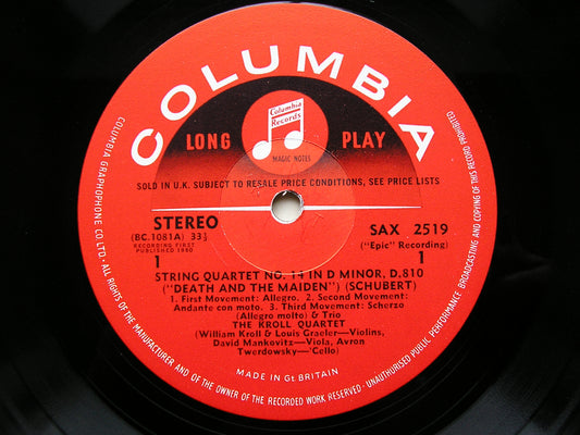 SCHUBERT: STRING QUARTET 'Death & the Maiden' / HAYDN: STRING QUARTET in D 'The Lark' KROLL QUARTET SAX 2519