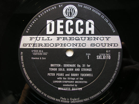 SXL 6110 BRITTEN: SERENADE / YOUNG PERSON'S GUIDE TO THE ORCHESTRA PEARS / TUCWELL / LSO / BRITTEN ED1