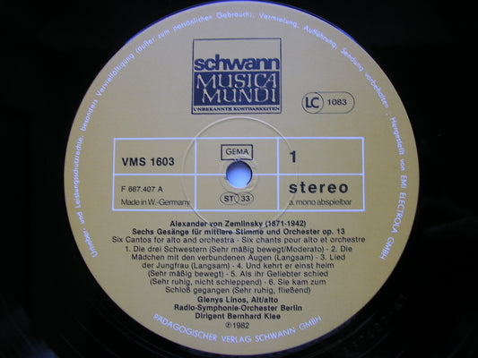 ZEMLINSKY: SIX SONGS / SINFONIETTA      LINOS / BERLIN RADIO ORCHESTRA / KLEE     VMS 1603 F