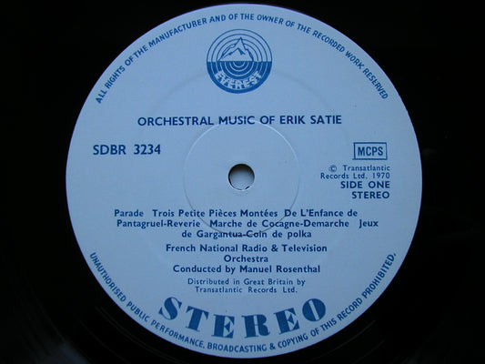 SATIE: ORCHESTRAL MUSIC       ROSENTHAL / FRENCH NATIONAL RADIO ORCHESTRA     3234