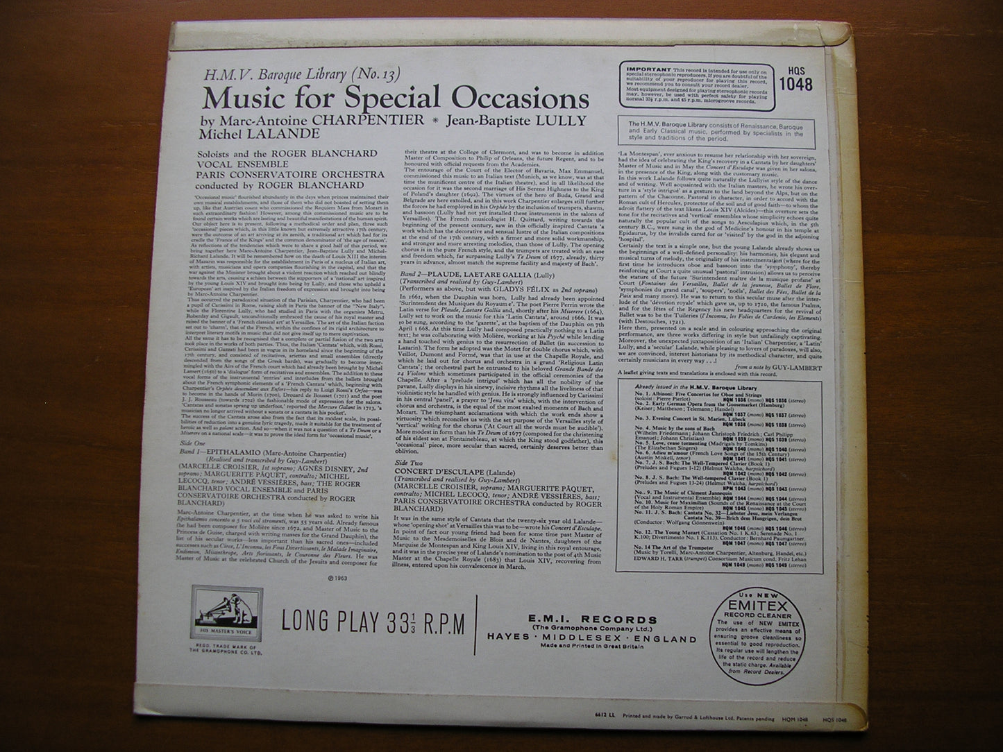 BAROQUE MUSIC FOR SPECIAL OCCASIONS: LULLY / CHARPENTIER / LALANDE PARIS CONSERVATOIRE / BLANCHARD HQS 1048