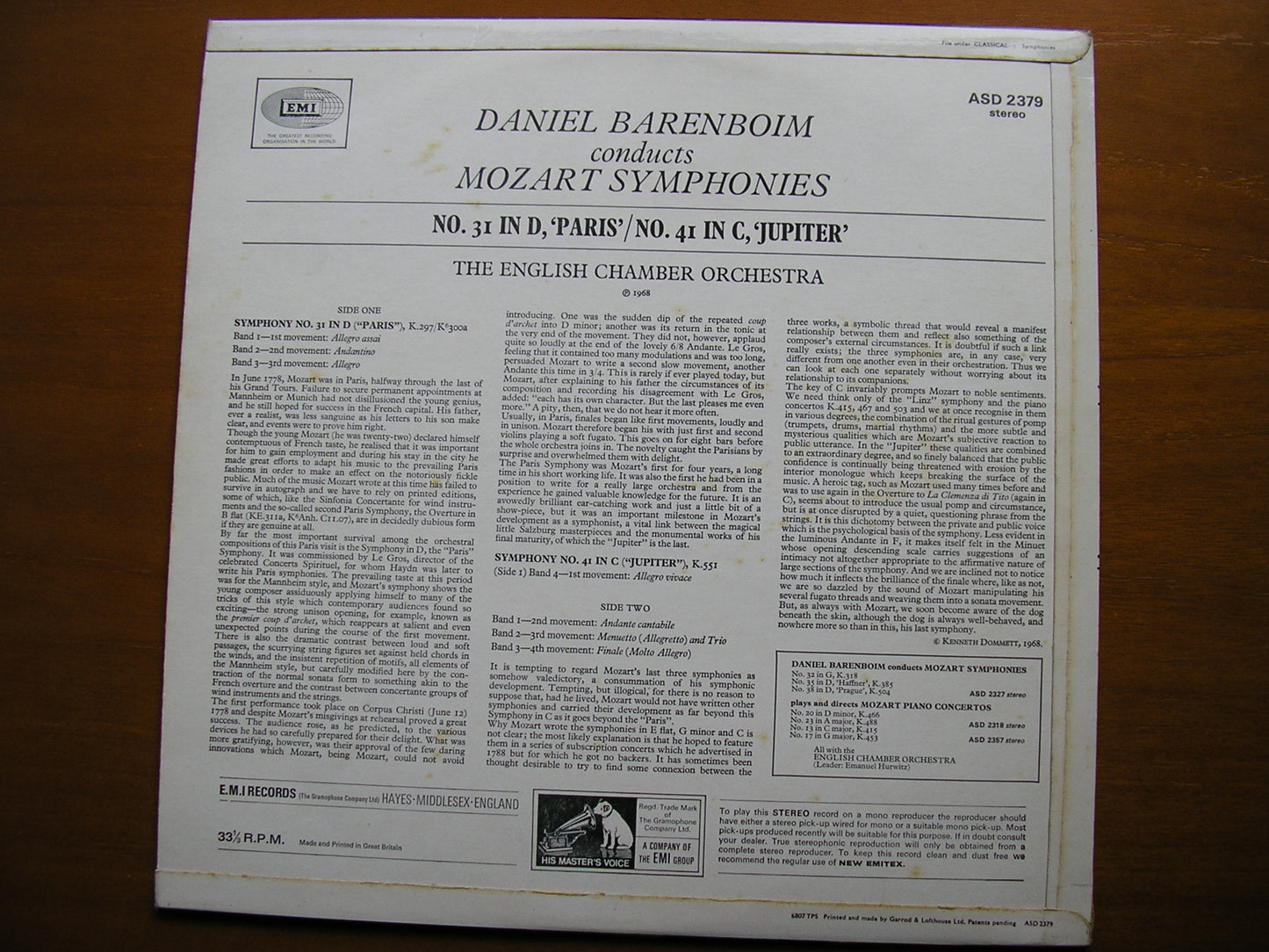 MOZART: SYMPHONIES Nos. 31 & 41 BARENBOIM / ENGLISH CHAMBER ORCHESTRA ASD 2379