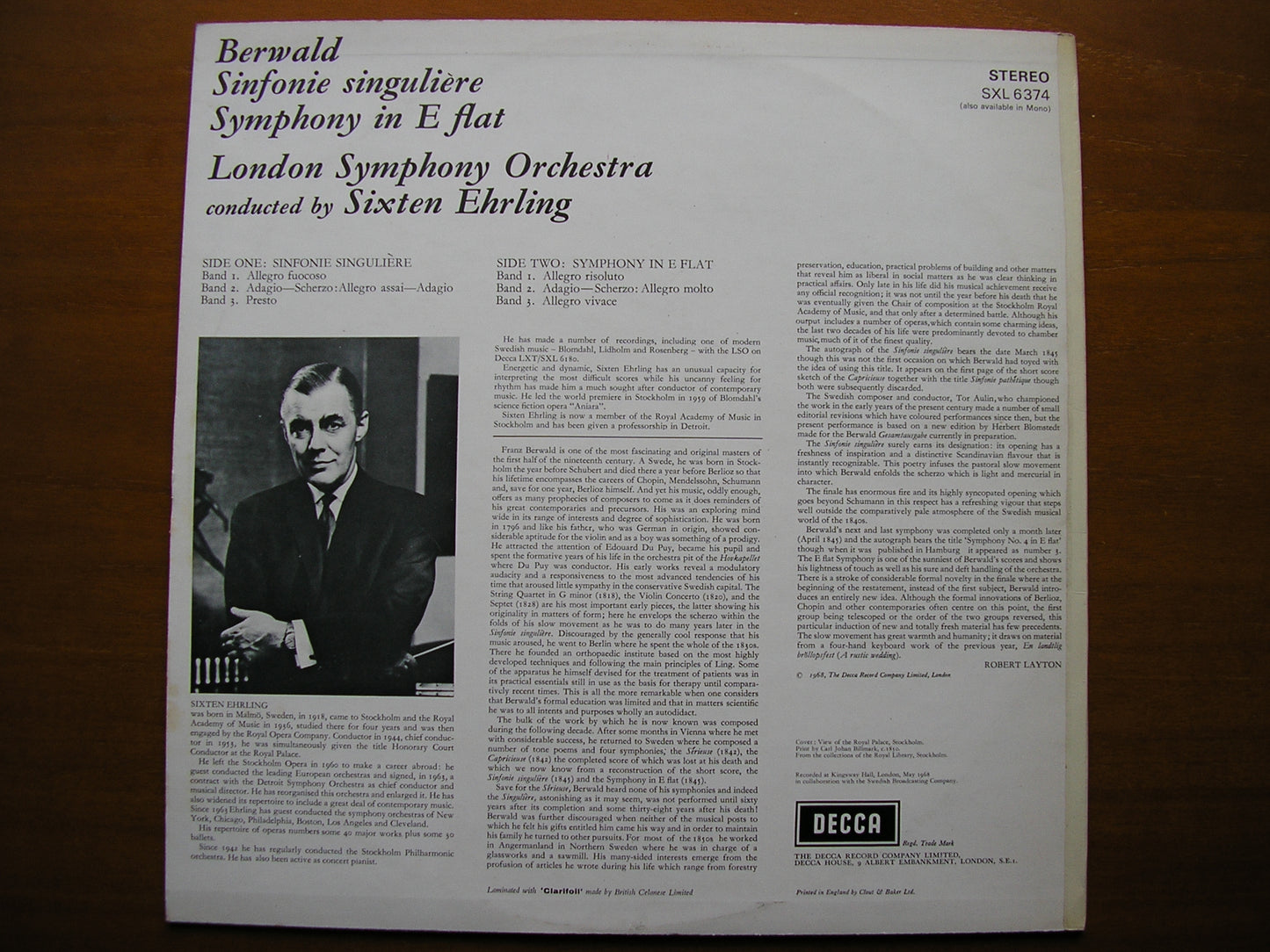 SXL 6374 BERWALD: SINFONIE SINGULIERE / SYMPHONY in E EHRLING / LONDON SYMPHONY ED