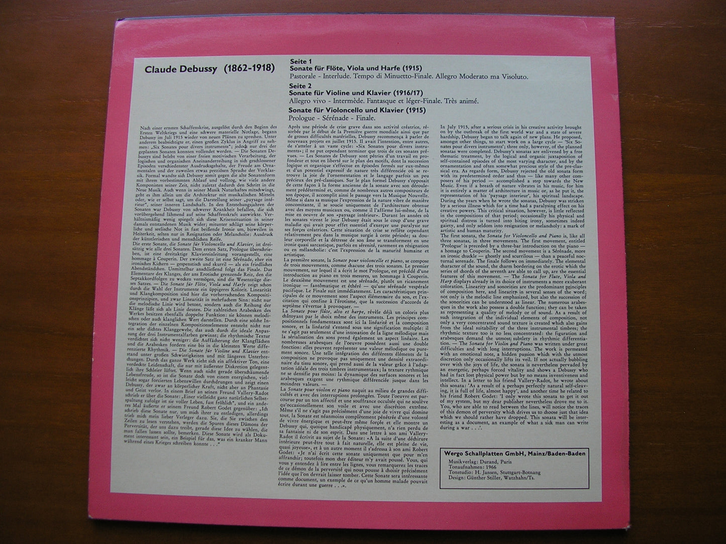 DEBUSSY: THREE SONATAS    NICOLET / PALM / HOLLIGER / GAVRILOV / BERGMANN / KOCH      WER 60 025