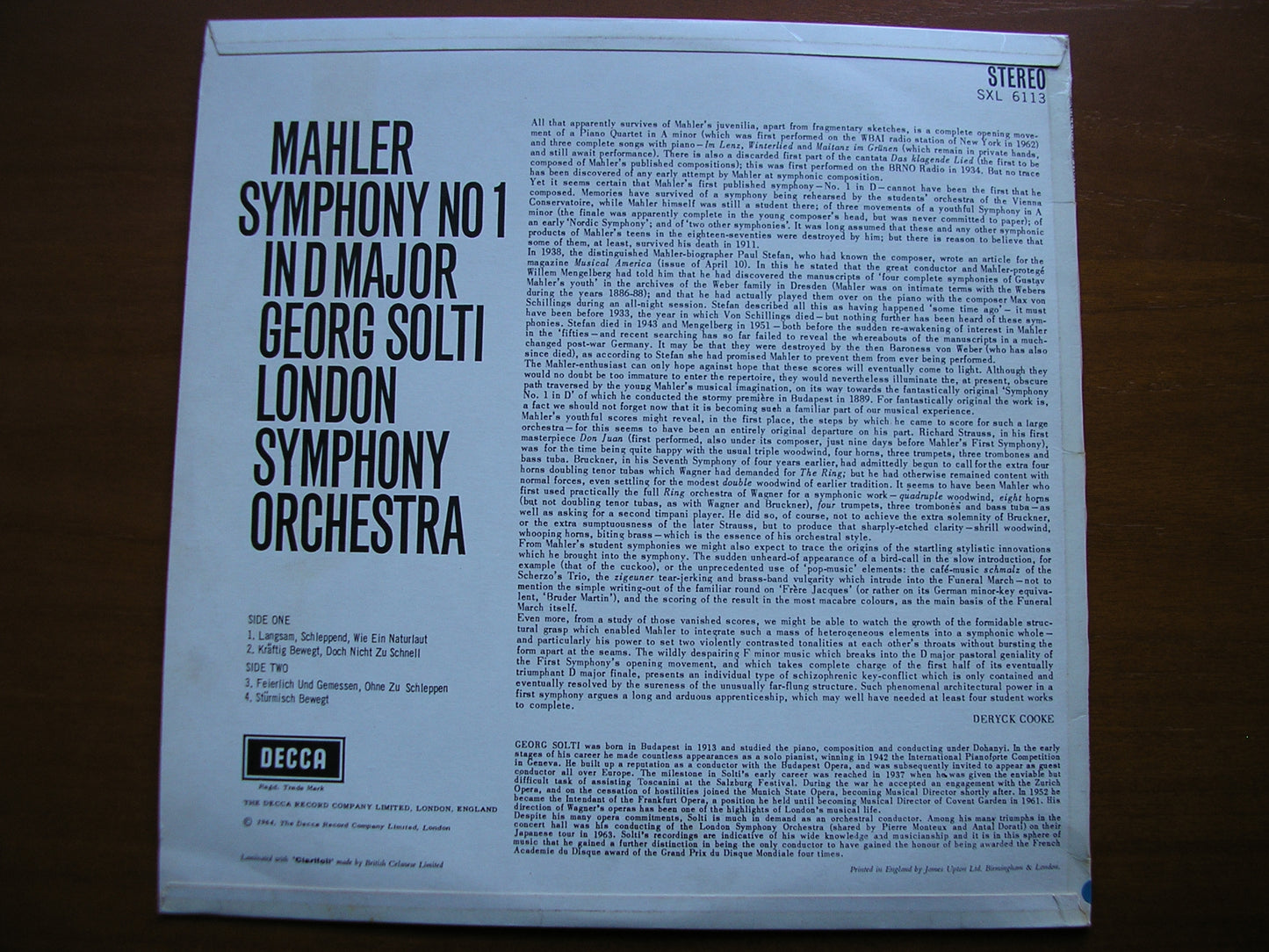 SXL 6113 MAHLER: SYMPHONY No. 1 SOLTI / LONDON SYMPHONY ED1