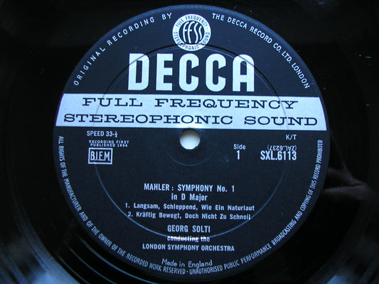 SXL 6113 MAHLER: SYMPHONY No. 1 SOLTI / LONDON SYMPHONY ED1