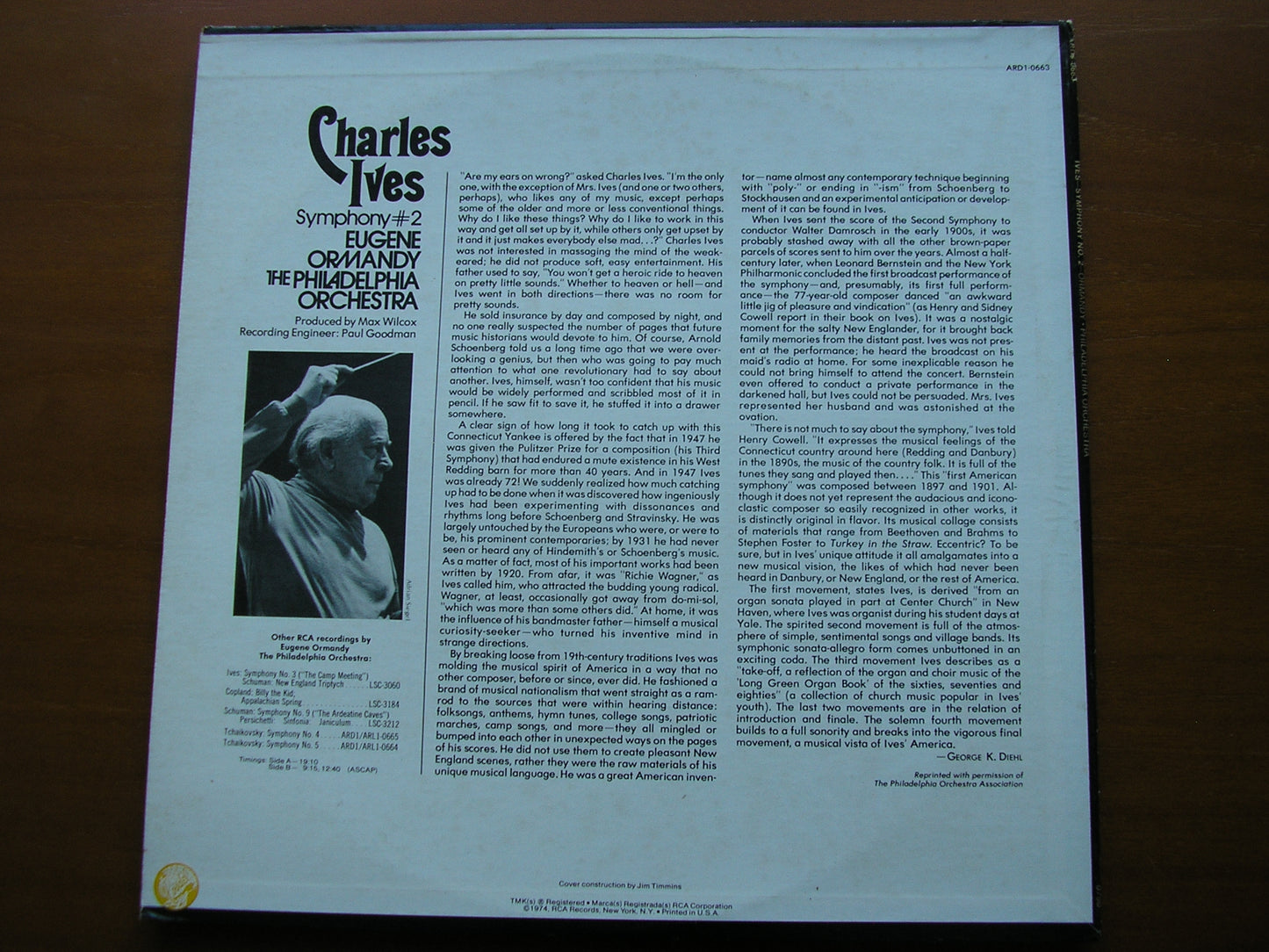 IVES: SYMPHONY No. 2        EUGENE ORMANDY / PHILADELPHIA ORCHESTRA    ARD 1 - 0663