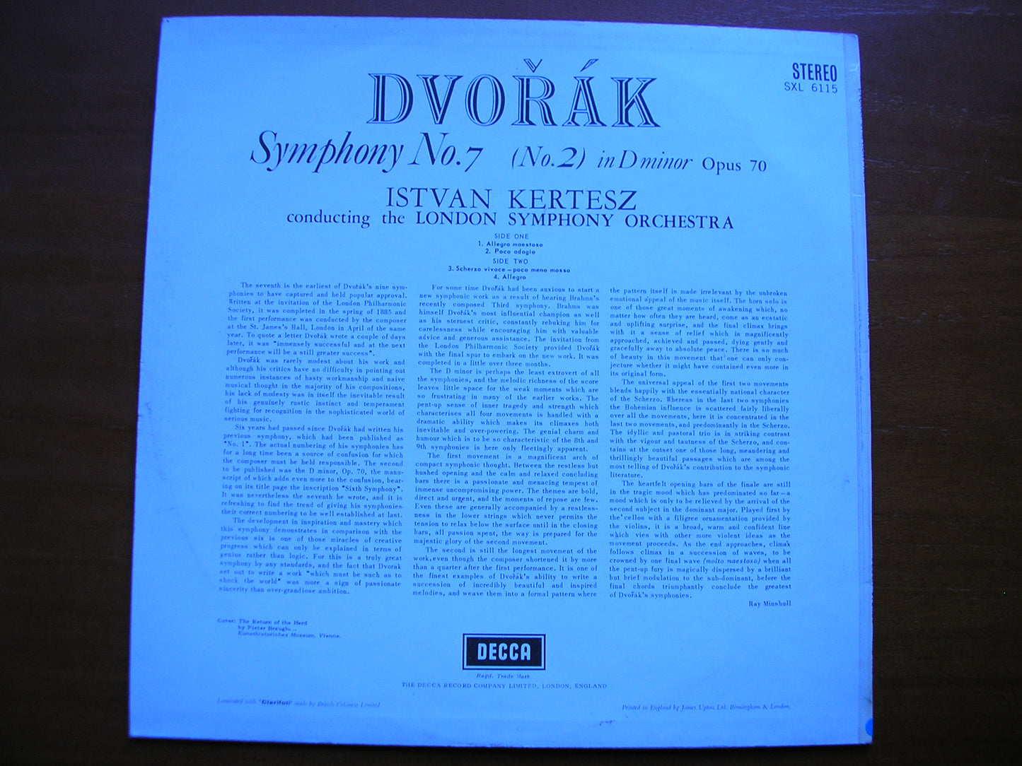SXL 6115 DVORAK: SYMPHONY No. 7 KERTESZ / LONDON SYMPHONY ED1