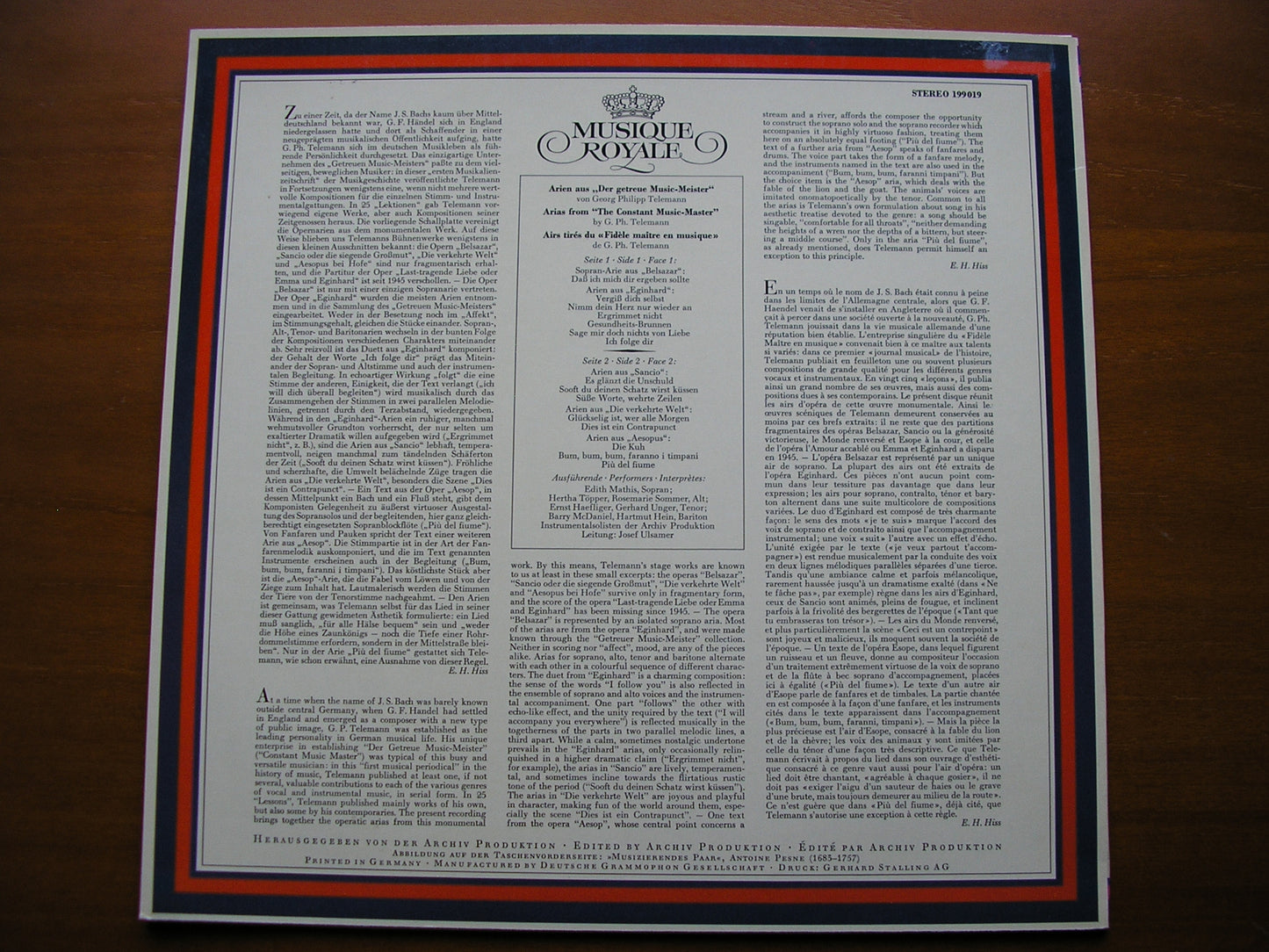 TELEMANN: ARIAS from 'The Constant Music Master' MATHIS / HOPPER / HAEFLIGER / McDANIEL / ULSAMER 199019