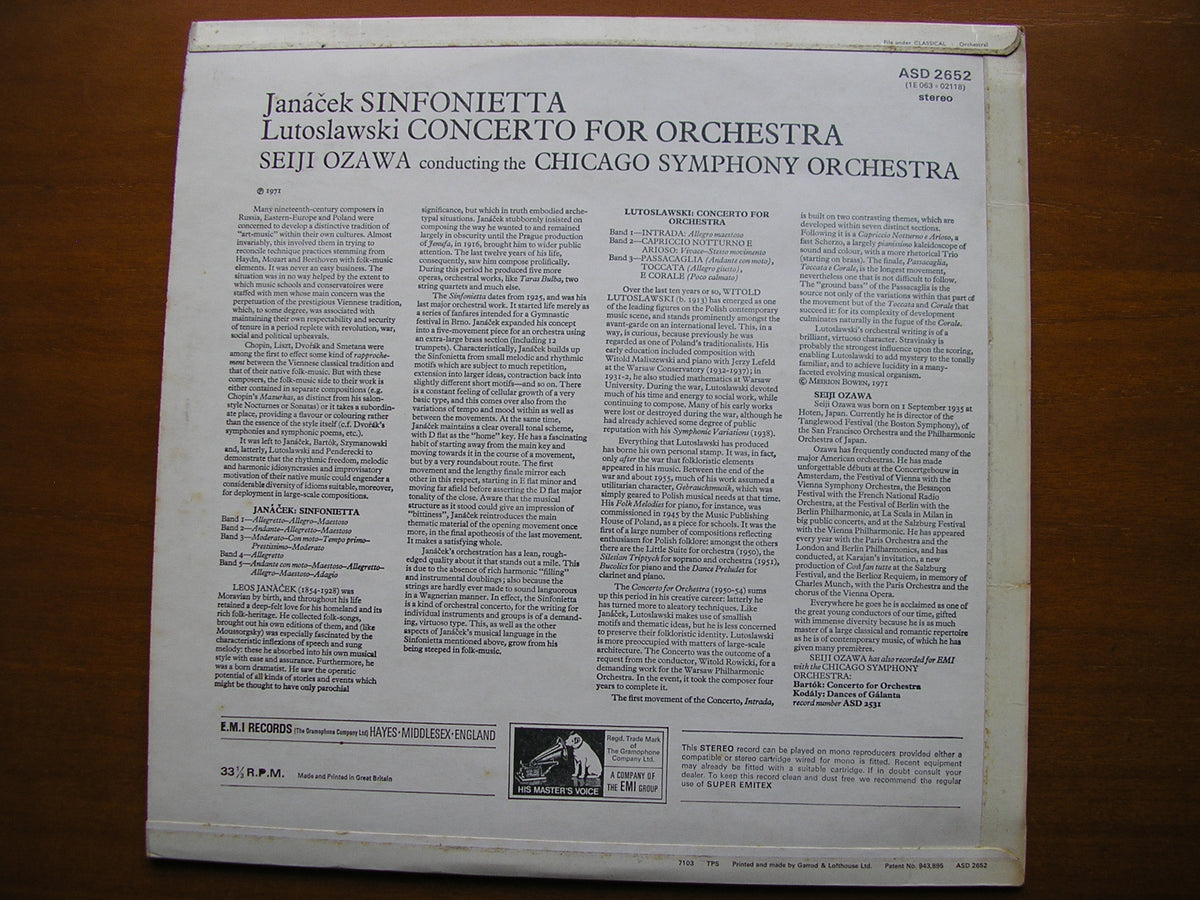 LUTOSLAWSKI: CONCERTO FOR ORCHESTRA / JANACEK: SINFONIETTA OZAWA / CHICAGO SYMPHONY ASD 2652