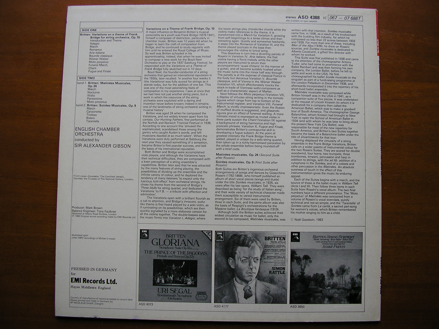 BRITTEN: BRIDGE VARIATIONS / MATINEES MUSICALES / SOIREES MUSICALES GIBSON / ENGLISH CHAMBER ORHESTRA ASD 4388
