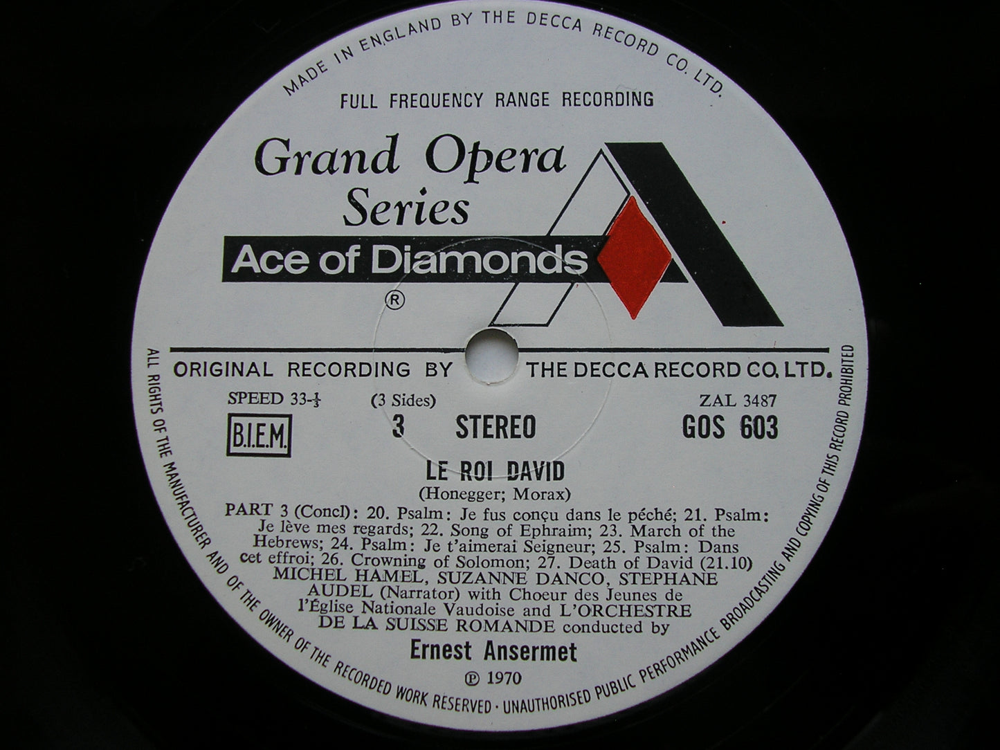 HONEGGER: LE ROI DAVID / RAVEL: SHEHERAZADE / TWO HEBREW SONGS      SOLOISTS / SUISSE ROMANDE / ANSERMET     2LP     GOS 602 / 3