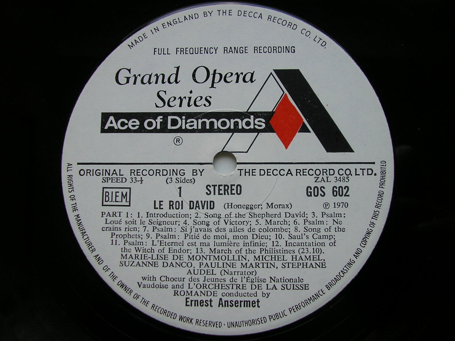 HONEGGER: LE ROI DAVID / RAVEL: SHEHERAZADE / TWO HEBREW SONGS      SOLOISTS / SUISSE ROMANDE / ANSERMET     2LP     GOS 602 / 3
