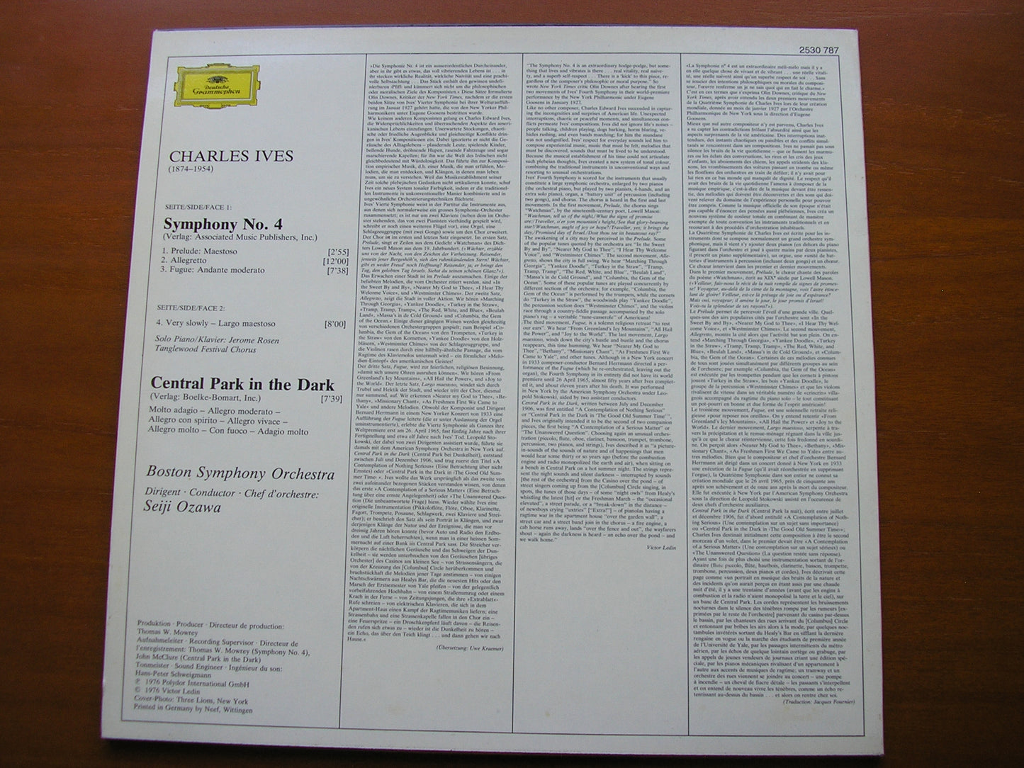 IVES: SYMPHONY No. 4 / CENTRAL PARK IN THE DARK      OZAWA / BOSTON SYMPHONY    2530 787