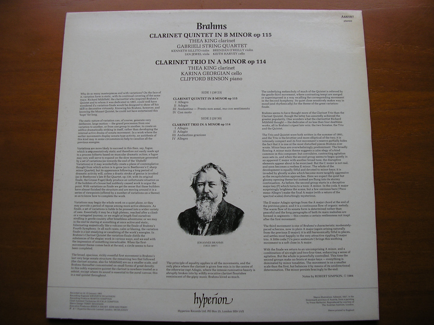 BRAHMS: CLARINET TRIO / CLARINET QUINTET KING / GABRIELI QUARTET / GEORGIAN / BENSON A66107