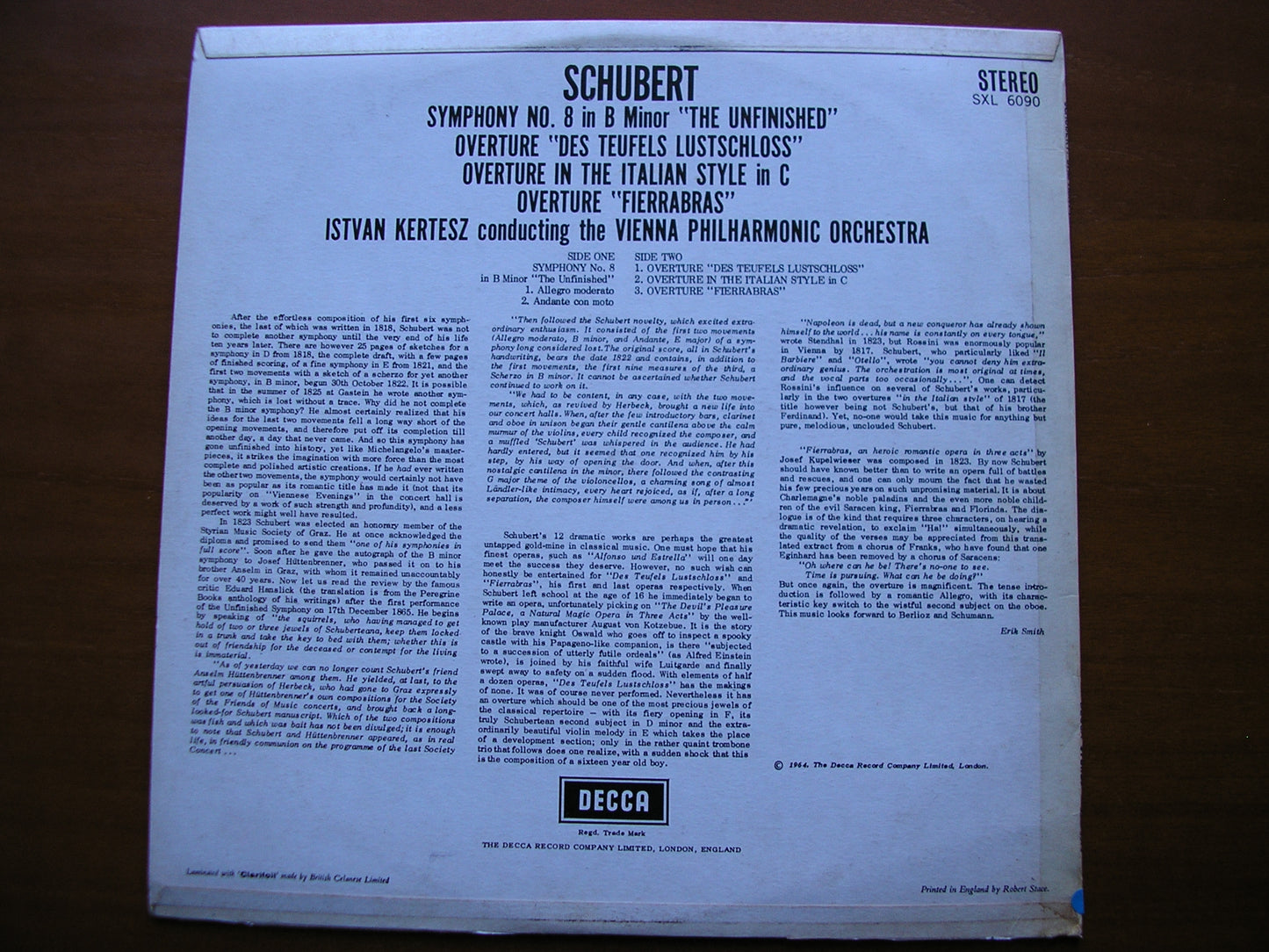 SXL 6090 SCHUBERT: SYMPHONY No. 8 'Unfinished' / Three OVERTURES KERTESZ / VIENNA PHILHARMONIC ED1
