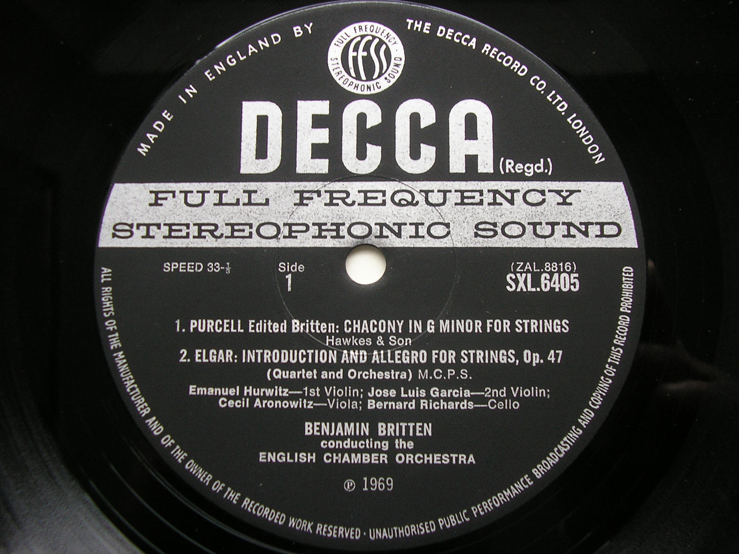 BRITTEN CONDUCTS ENGLISH MUSIC FOR STRINGS     ENGLISH CHAMBER ORCHESTRA / BRITTEN   SXL 6405
