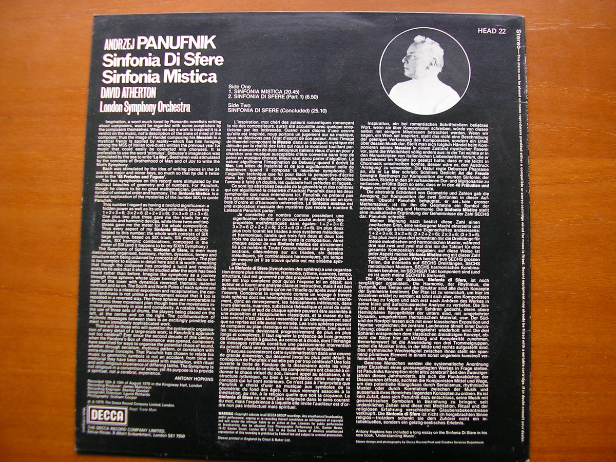PANUFNIK: SINFONIA DI SFERE / SINFONIA MISTICA ATHERTON / LONDON SYMPHONY HEAD 22