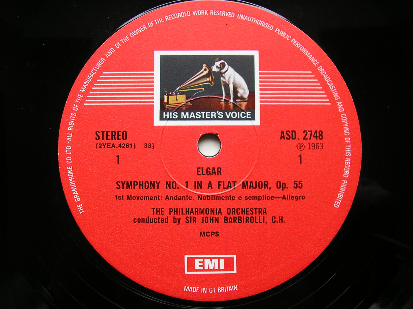 ELGAR: SYMPHONY No. 1      BARBIROLLI / PHILHARMONIA ORCHESTRA     ASD 2748