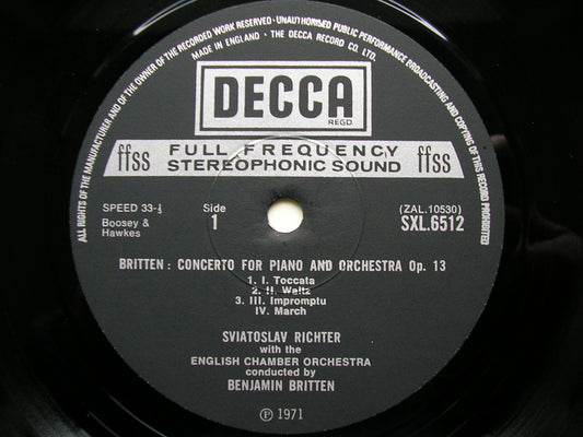 BRITTEN: PIANO CONCERTO / VIOLIN CONCERTO RICHTER / LUBOTSKY / ENGLISH CHAMBER ORCHESTRA / BRITTEN SXL 6512