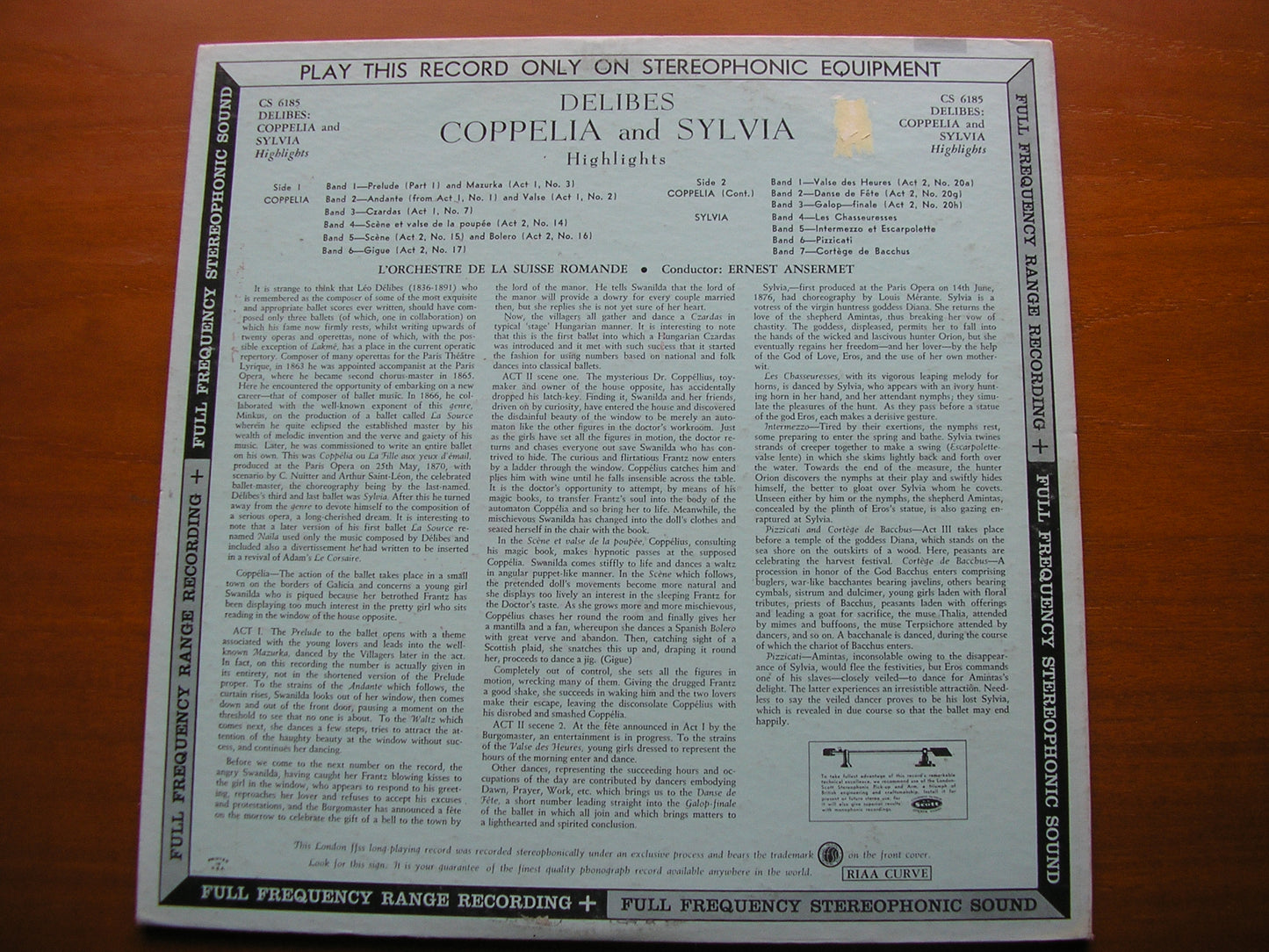 DELIBES: SYLVIA & COPPELIA highlights    ANSERMET / SUISSE ROMANDE     CS 6185