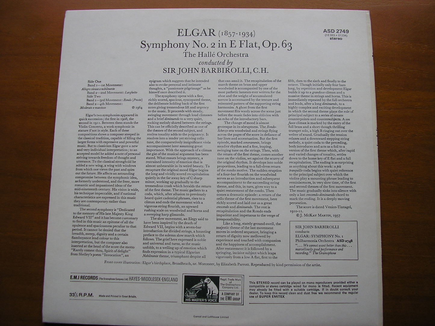 ELGAR: SYMPHONY No. 2      BARBIROLLI / HALLE ORCHESTRA      ASD 2749