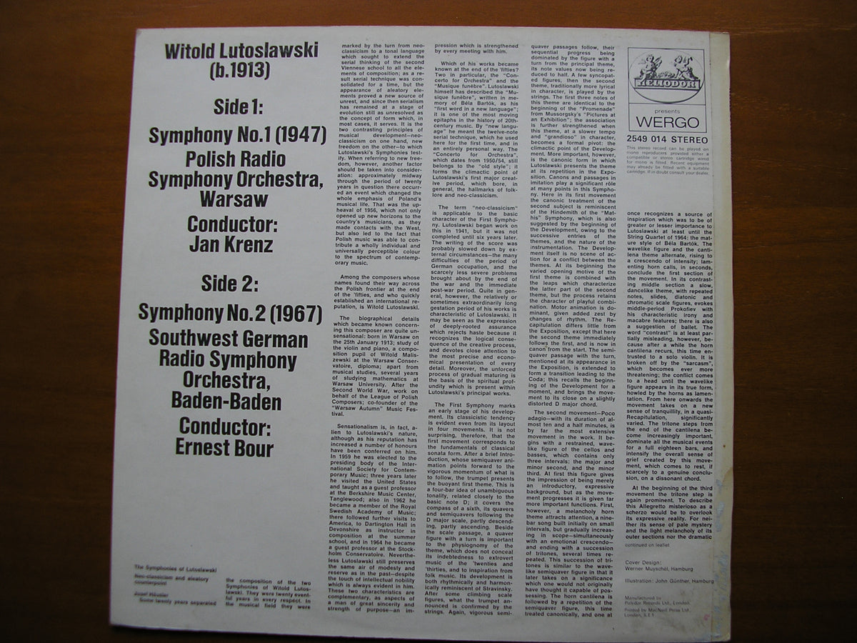 LUTOSLAWSKI: SYMPHONIES Nos. 1 & 2 KRENZ / BOUR / POLISH RADIO SYMPHONY / SW GERMAN RADIO ORCHESTRA 2549 014