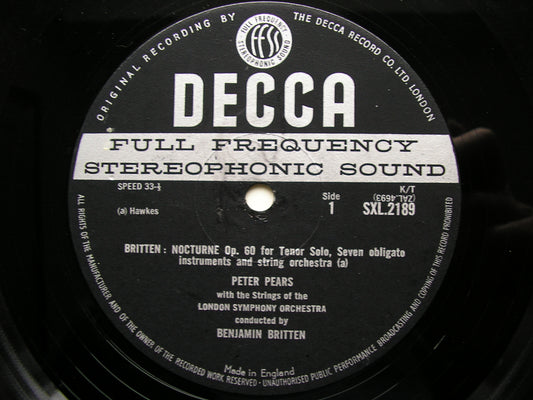 SXL 2189 BRITTEN: NOCTURNE / PETER GRIMES Four Sea Interludes & Passacaglia PEARS / LONDON SYMPHONY / BRITTEN SXL 2189