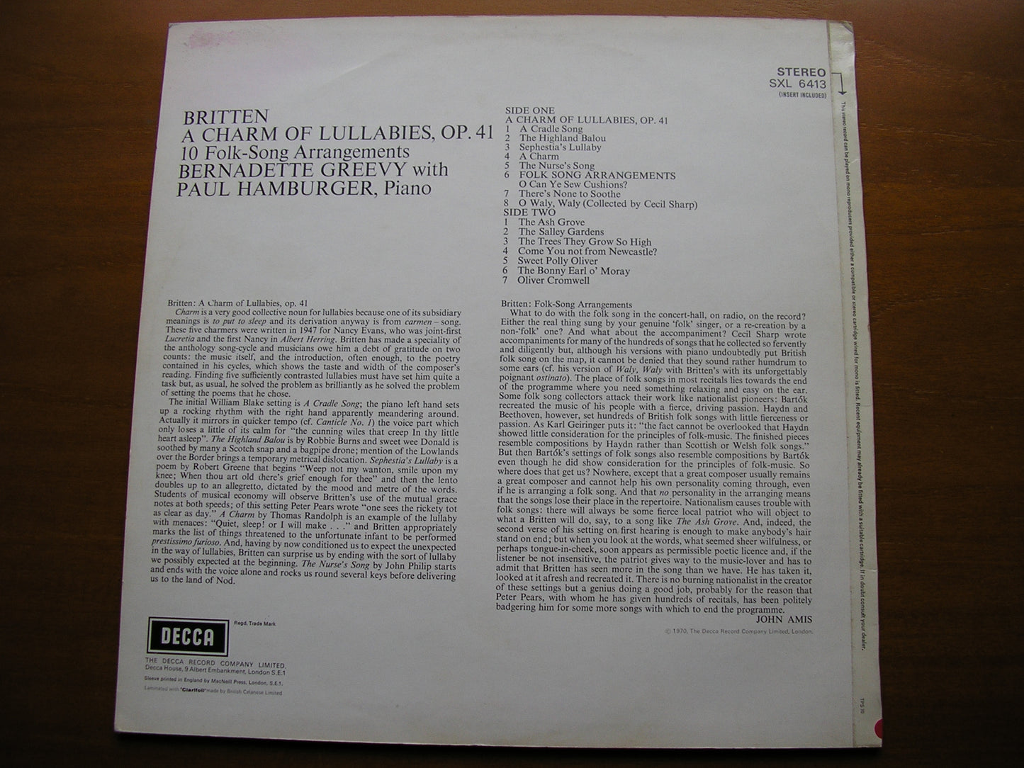 BRITTEN: A CHARM OF LULLABIES / FOLK SONG ARRANGEMENTS BERNADETTE GREEVY / PAUL HAMBURGER SXL 6413