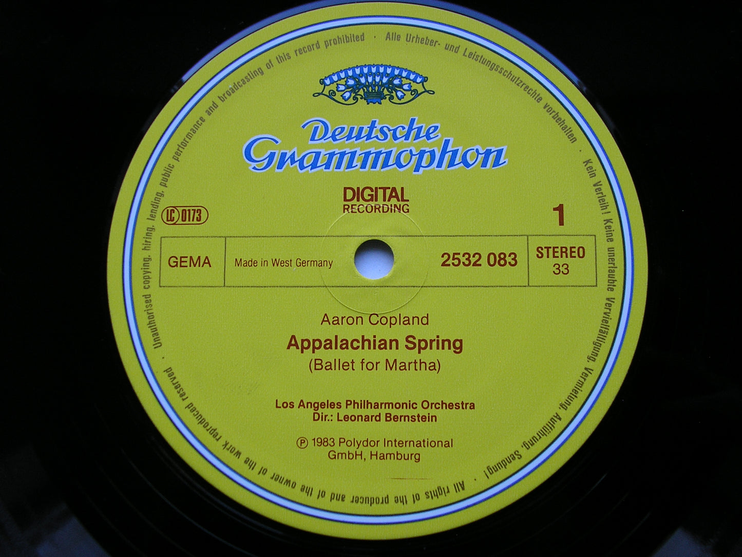 COPLAND: APPALACHIAN SPRING / BARBER: ADAGIO       LOS ANGELES PHILHARMONIC / LEONARD BERNSTEIN    2532 083