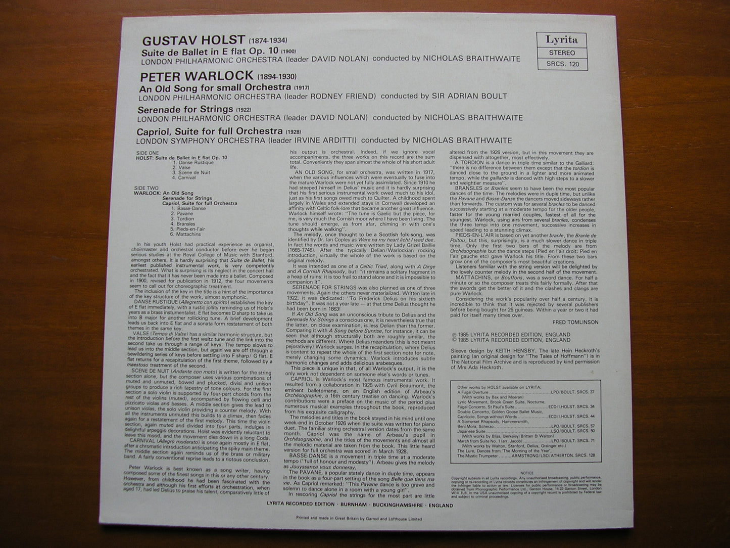 HOLST: SUITE de BALLET / WARLOCK: AN OLD SONG / SERENADE / CAPRIOL BOULT / BRAITHWAITE / LPO / LSO SRCS 120