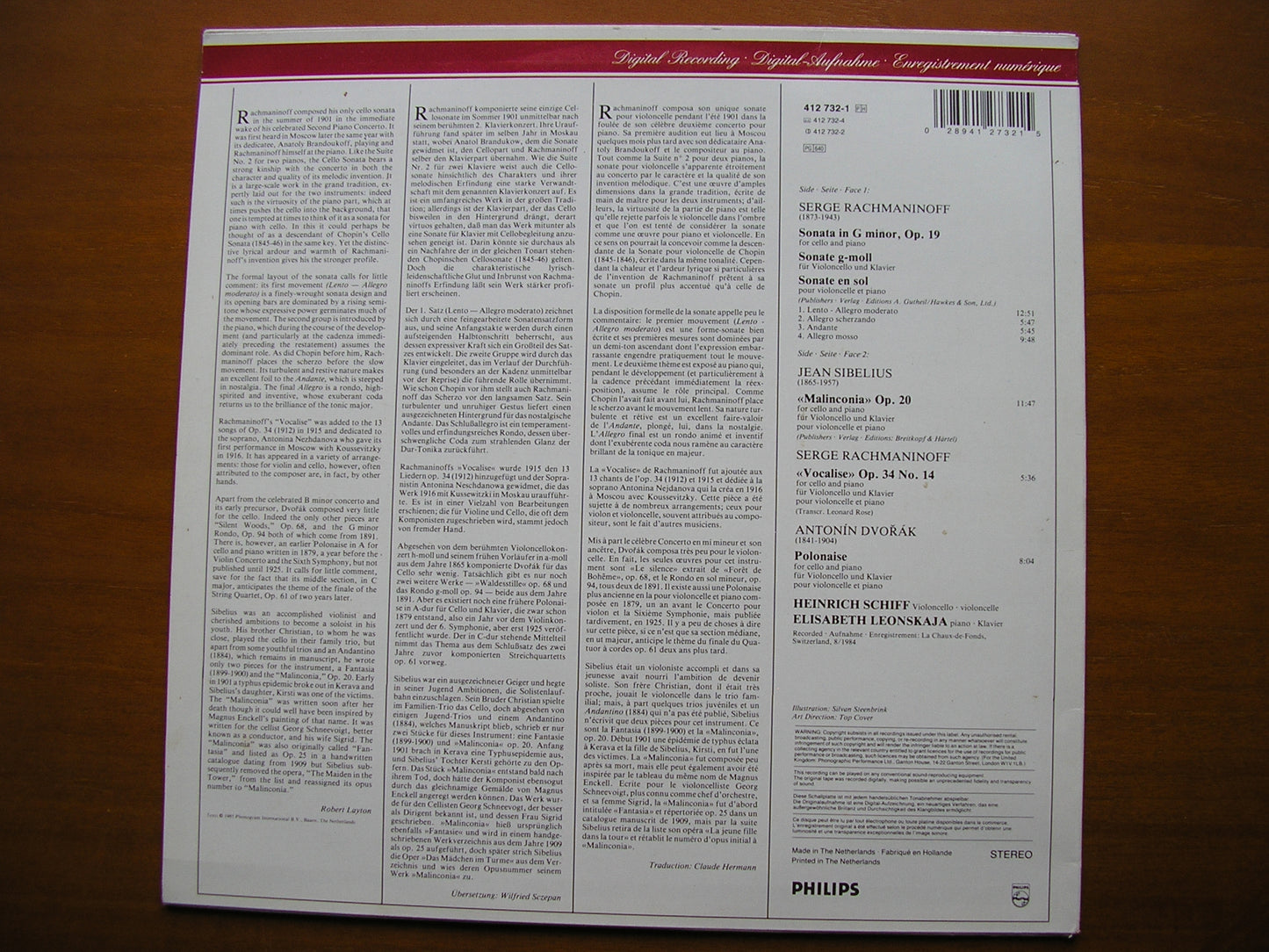 RACHMANINOV: CELLO SONATA / VOCALISE SCHIFF / LEONSKAJA 412 732