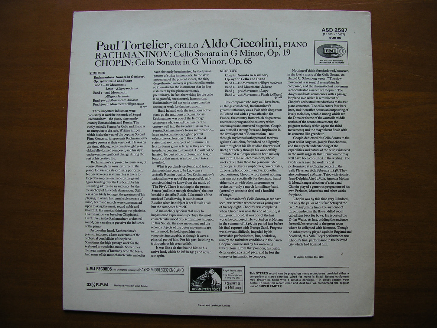 RACHMANINOV: CELLO SONATA / CHOPIN: CELLO SONATA TORTELIER / CICCOLINI ASD 2587