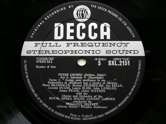 BRITTEN: PETER GRIMES PEARS / WATSON / BRANNIGAN / OROHCG / BRITTEN 3LP SXL 2150 / 2