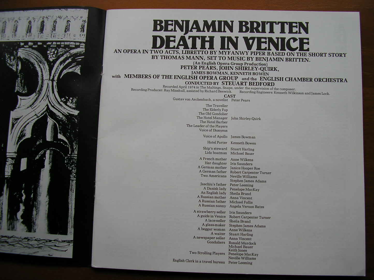 BRITTEN: DEATH IN VENICE PEARS / SHIRLEY-QUIRK / BOWMAN / ENGLISH CHAMBER ORCHESTRA / BEDFORD 3LP SET 581-3