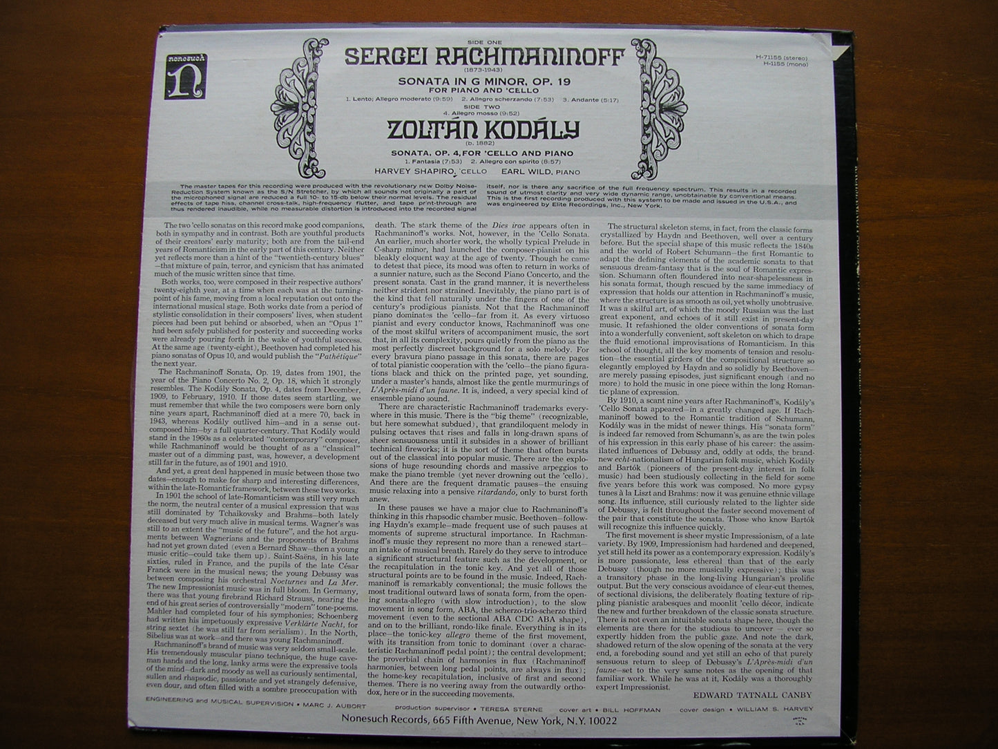 RACHMANINOV: CELLO SONATA / KODALY: CELLO SONATA SHAPIRO / WILD H-71155